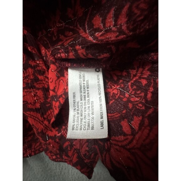 Knox Rose Blouse L Red Metallic Floral Long Sleeve V Neck Shirt Top - Picture 5 of 8